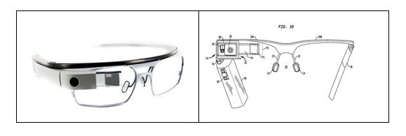 Figure1 Google Glass patent application: U.S. 20130044042 A1 &quot;Wearable device with input and output structures&quot;. Source: IFI CLAIMS Patent Services.