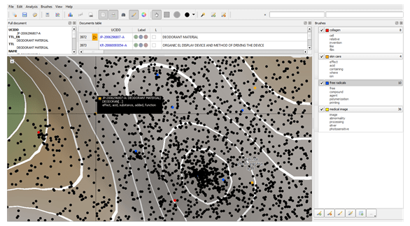 Figure 1: Brushing and coloring patents according to textual matches with KMX.