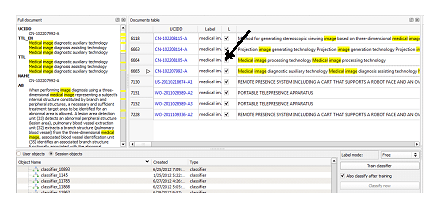 Figure 3: Highlighting and labeling patents with KMX classifier.